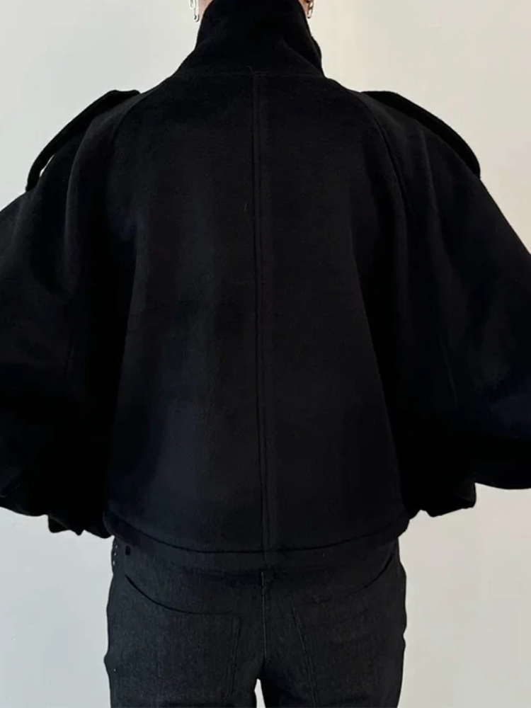 Mode court manteau en laine femmes col montant simple poitrine manches longues veste ample femme 2025 automne solide bureau dame vêtements d'extérieur