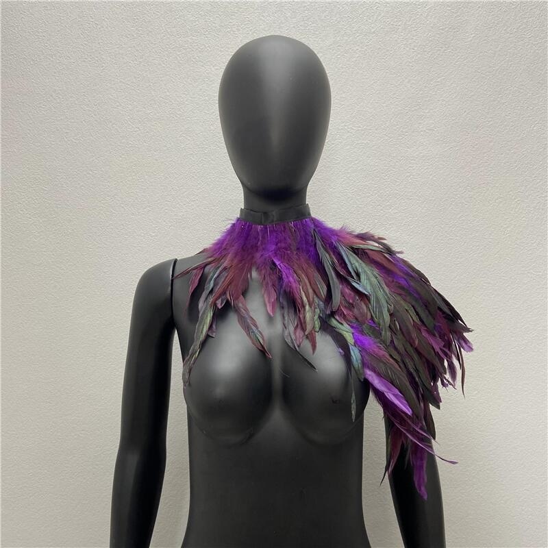 Une épaule plume luxe écharpe femmes Snood Style gothique écharpe femme châles Punk fête Halloween Performance spectacle décoration