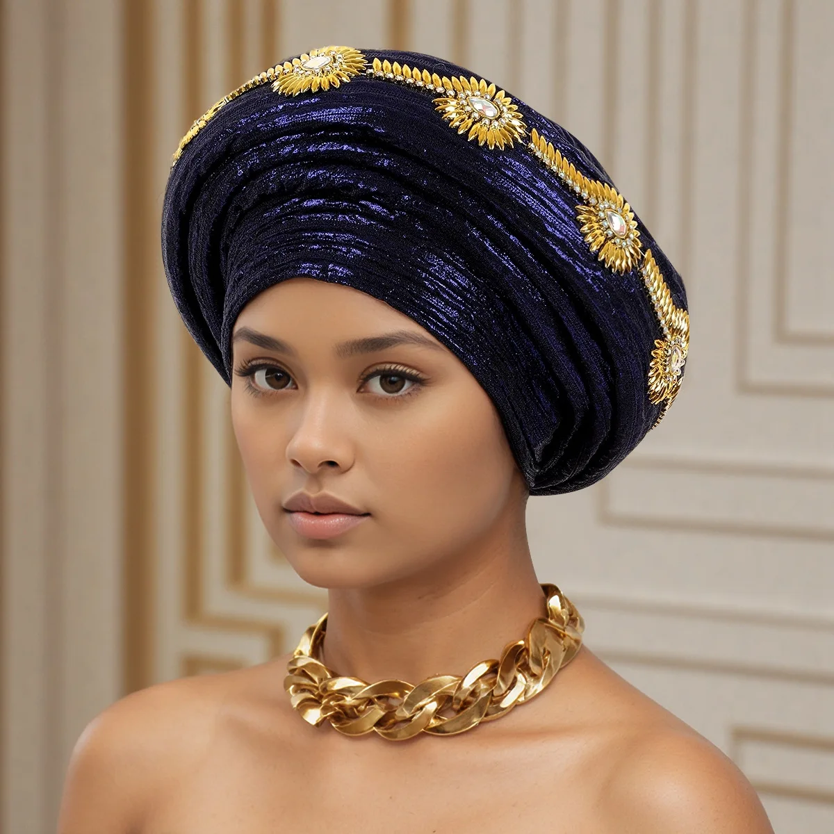 Nouveau Turban, Bonnet, Hijab, Foulard, Chapeau, Autogele Africain, Coiffe de Mariage Nigériane pour Femme