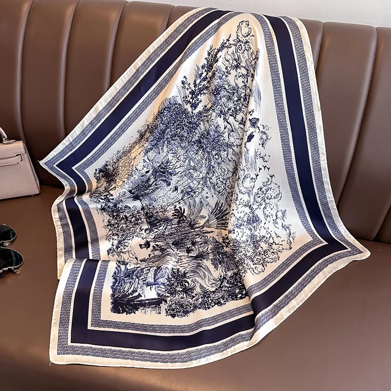 InjSatin-Foulard Carré Imprimé de Luxe pour Femme, Foulard de Cou, Bandana de Tête, Petit Hijab, 70cm