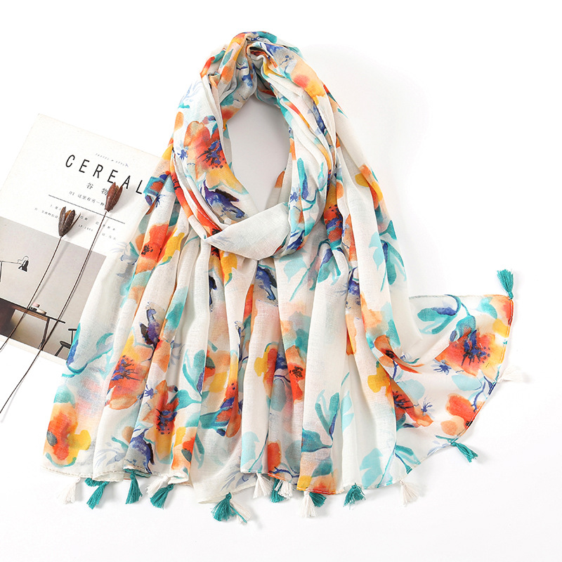 Écharpe en Viscose et Coton pour Femme, Jolis Châles à Fleurs, Enveloppes, Écharpes Fines à la Mode, Glands, Pashmina, Qualité, Nouvelle Collection Automne 2023