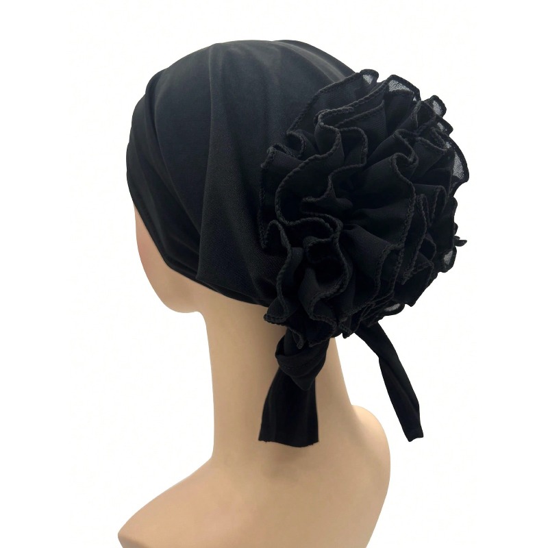 Foulard en mousseline de soie pour femmes avec décoration florale, enveloppement de tête respirant élastique monochromatique adapté au printemps, à l'été et à l'automne