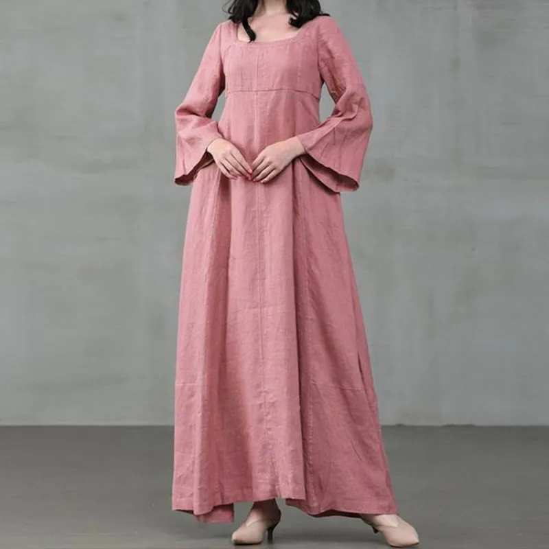 Robe Victorienne en Coton et Lin pour Femme, Costume de Palais Médiéval, Cosplay, Longue, Maxi, Kaftan, Noir, Rose, Jaune