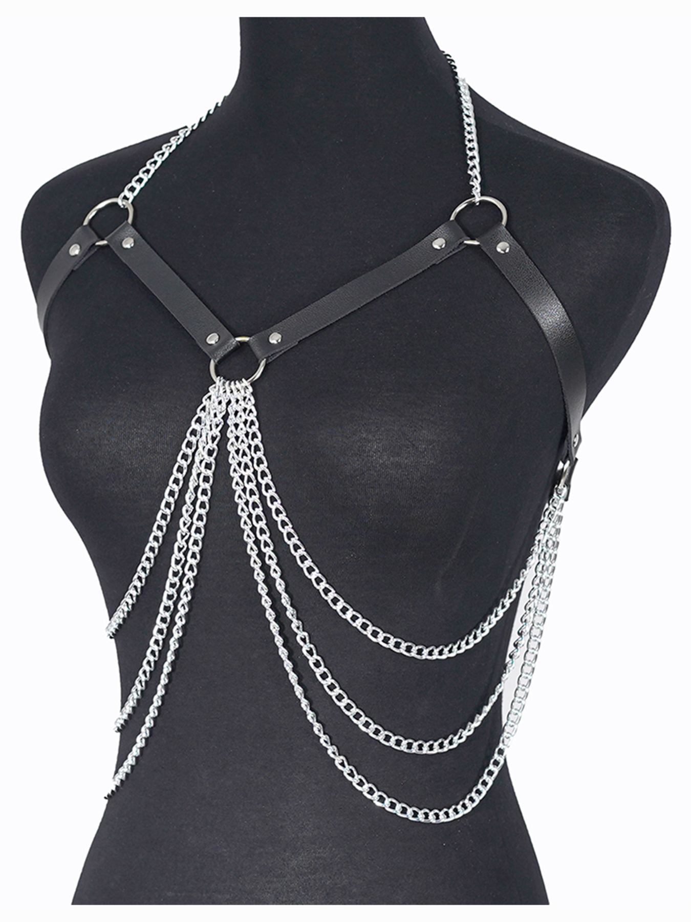 harnais femme porte jartelle harnais femme ceinture harnais cuir Chaîne de corps en cuir punk pour femmes – Soutien-gorge harnais réglable avec chaînes en métal argenté, lingerie gothique Festival Rave, bijou à la mode