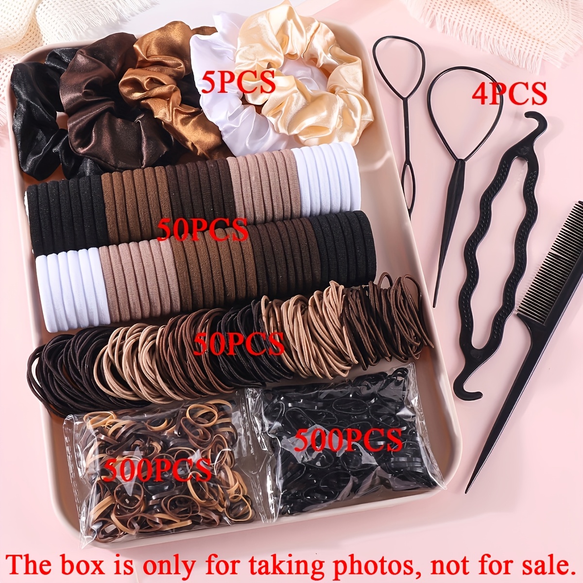 Ensemble d'accessoires pour cheveux foncés pour femmes : Chouchous élastiques sans couture pour queue de cheval, petits élastiques à cheveux, attaches à cheveux tendance et bandeaux