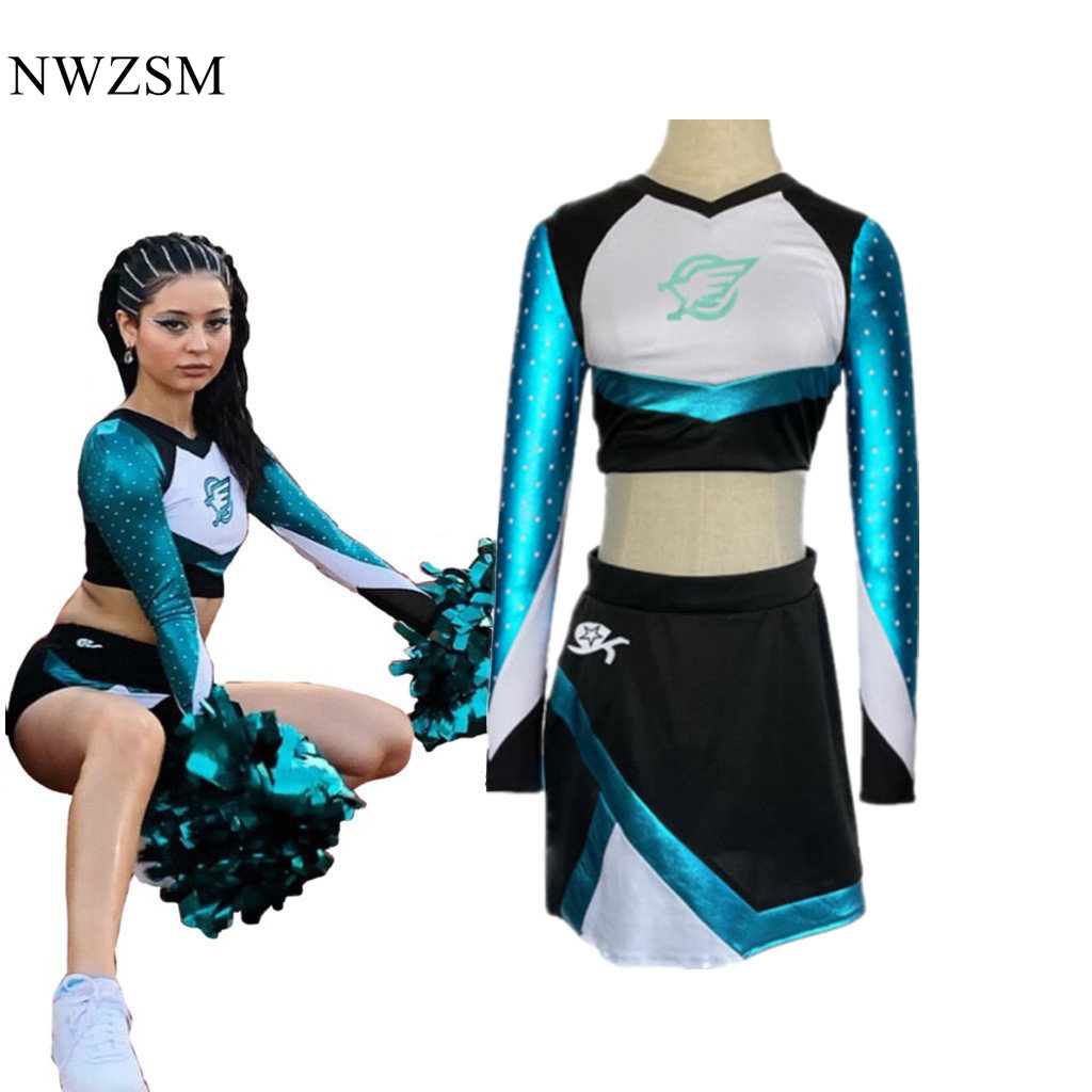 Tenue de pom-pom girl Euphoria Maddy : Ensemble haut court à manches longues et mini-jupe pour femmes, costume de cheerleading pour lycée