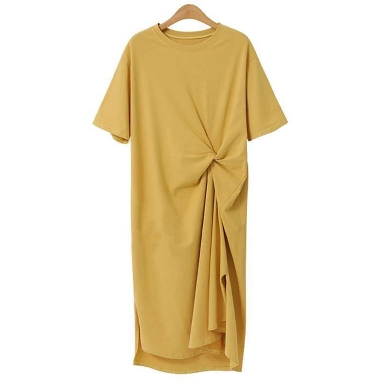 Robe chemise noire mi-longue pour femmes, vêtements de style coréen, fendue sur le côté, manches courtes, 4XL, été, 2024
