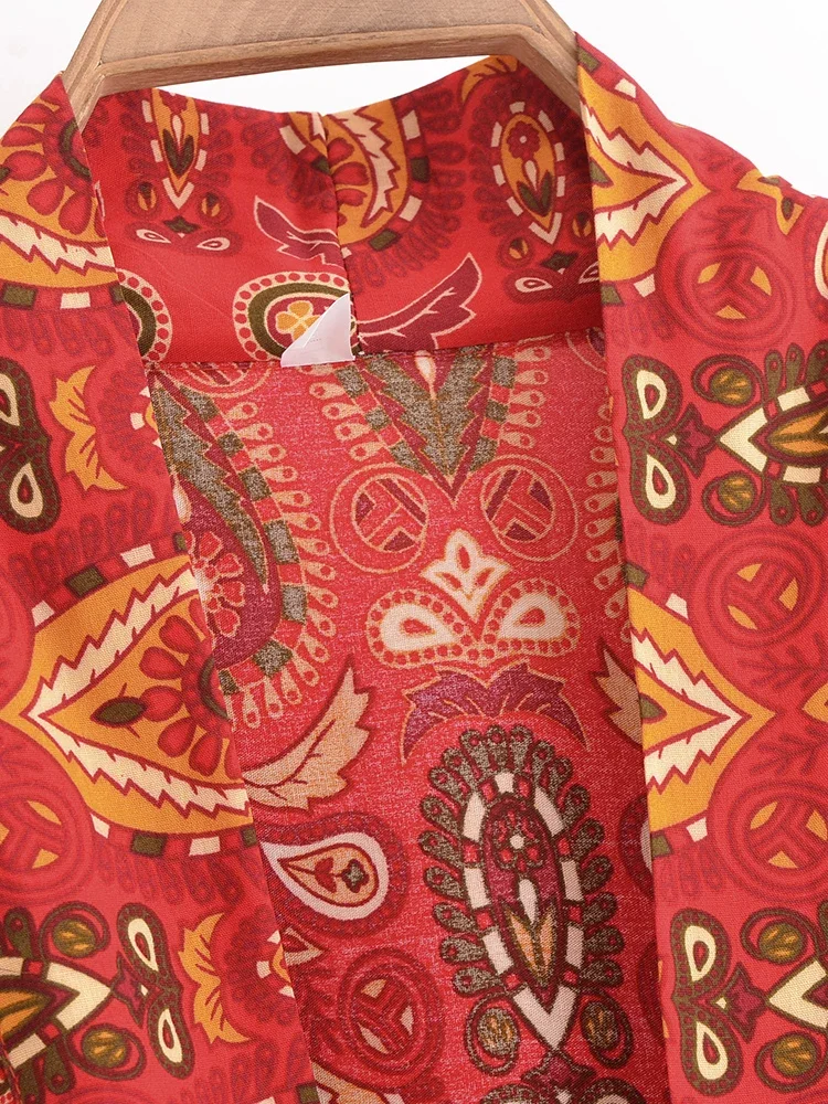 Boho Dinner ens-Robe courte pour femmes, maillots de bain kimono, rouge floral, manches chauve-souris, rayonne, bohème, bikini, couvertures, vêtements de plage, mode