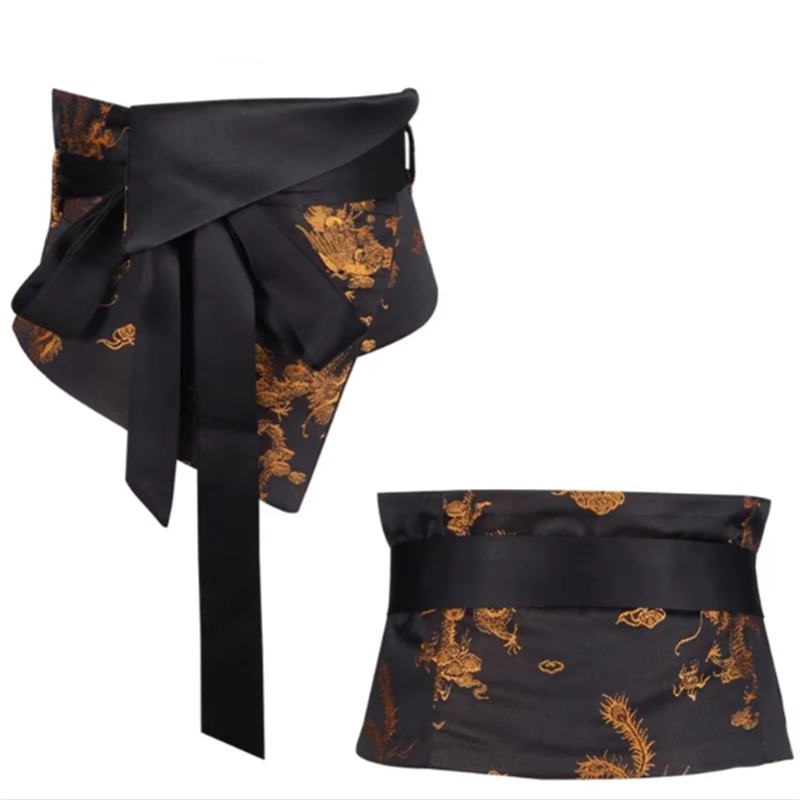 Joint de taille pour femmes, large ceinture noire décorative, haut de gamme, chemise Sensation, vêtements d'extérieur, écharpe triangulaire, cintré à la taille, large ceinture