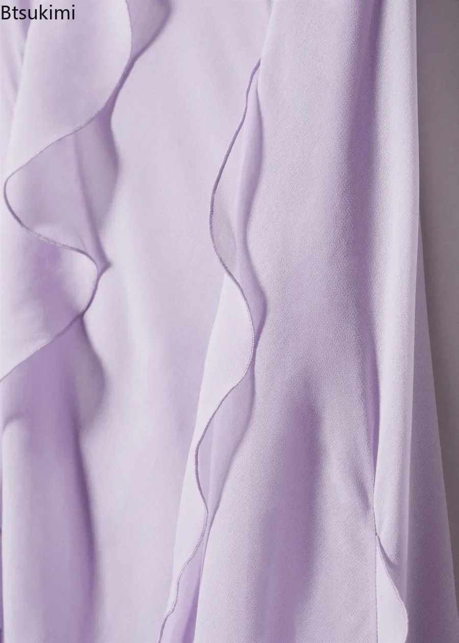 Robe longue en mousseline sexy 2026 pour femme, mode estivale, à volants, fendue, dos nu, style sling, tenue décontractée et de soirée