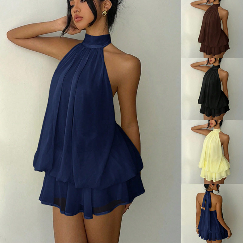 Robe Courte Élégante et Tendance 2026 pour Femme, Coupe Ajustée, Dos Nu, Col Halter, Taille Cintrée