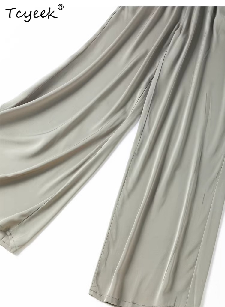 Pantalon en Soie de Mûrier Véritable à 93% Tcyeek pour Femme, Taille Élastique, Jambes Larges, Vêtement Décontracté, Collection 2026, Meilleure Vente