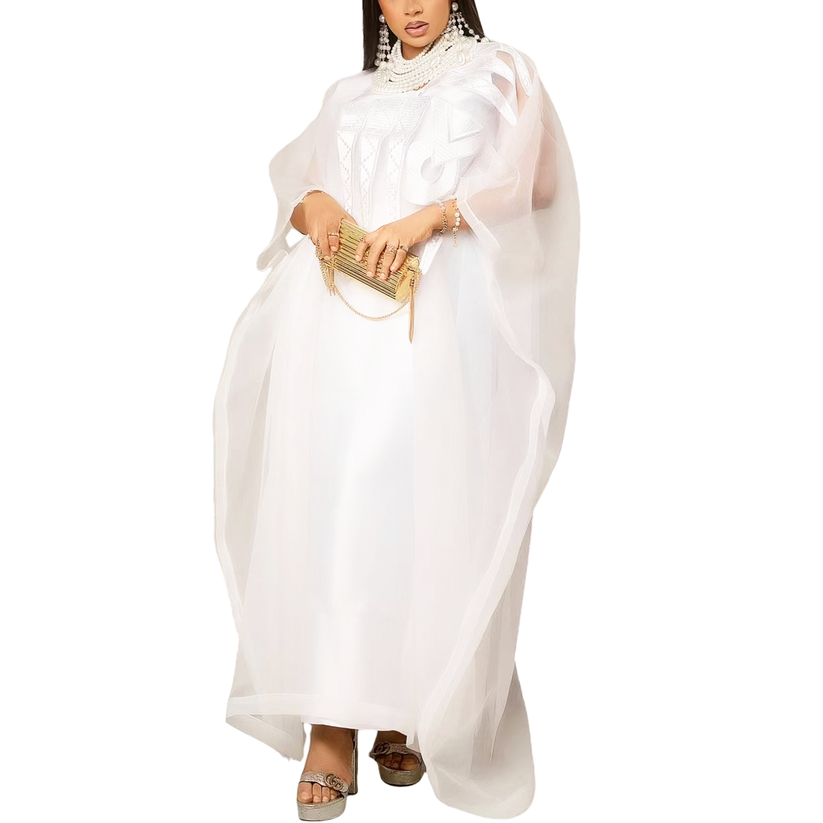 Tenue africaine pour femmes, Abaya blanche brodée, grande taille, robe de soirée élégante pour église