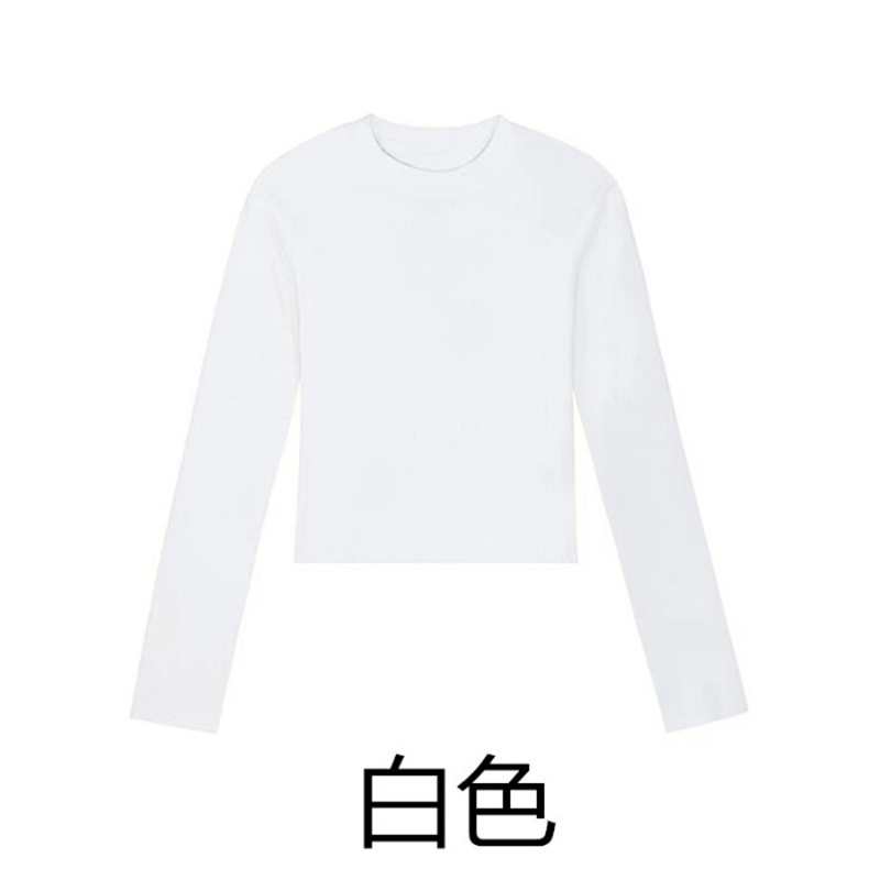 T-shirt basique en coton à col rond et manches longues pour femme, coupe courte sexy, ajustée et décontractée, Noir, Blanc, Collection Automne 2026
