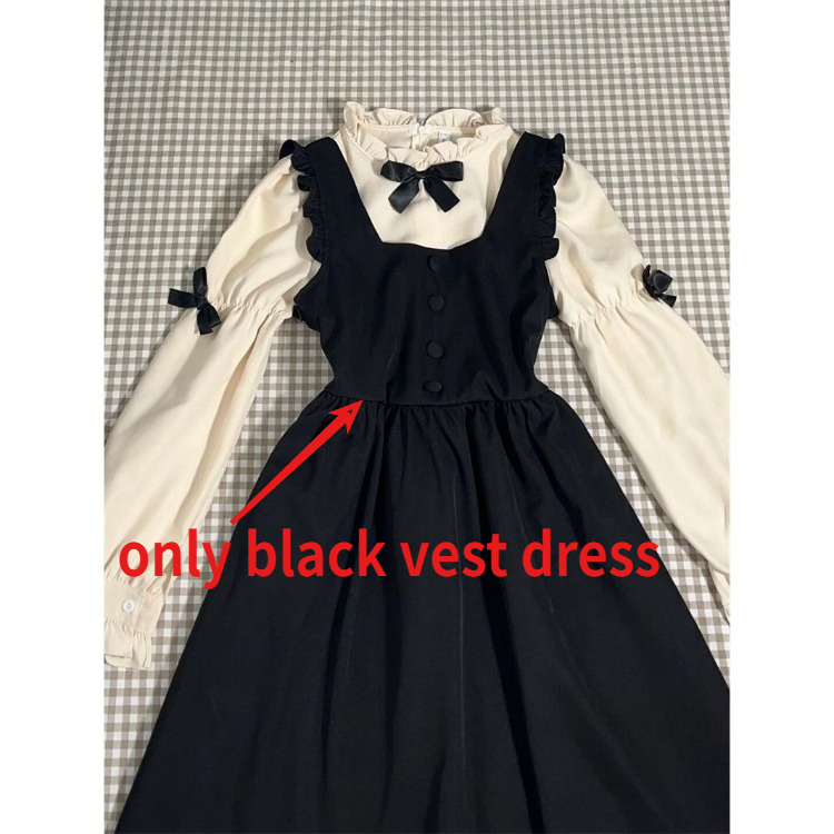 Robes Vintage à manches longues avec nœud en Patchwork + robe gilet noire sans manches pour femmes, nouveaux ensembles deux pièces printemps 2026