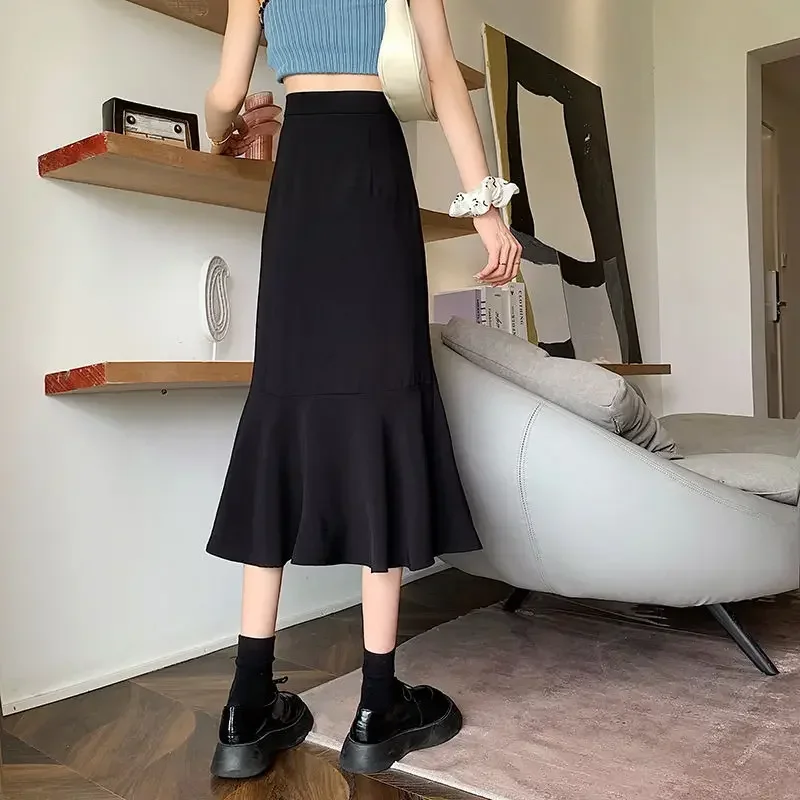Jupe sirène à volants taille haute pour femmes, jupe longue formelle, mode élégante, noir et blanc, été, nouveau, 2025