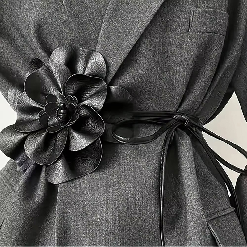 Ceinture Bohème en Cuir PU avec Grande Fleur à Nouer, Sash Décoratif pour Robe, Accessoire Gothique Vintage Polyvalent