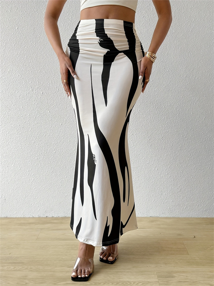 Jupe longue moulante d'été pour femmes, décontractée, taille haute, imprimé zèbre, coupe cintrée, élégante, queue de poisson