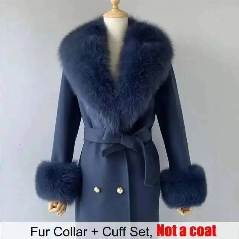 Ensemble col et manchettes en vraie fourrure, accessoires de manteau d'hiver pour femmes, grand châle en fourrure moelleuse, écharpe chaude en fourrure de renard, foulards en fourrure pour femmes