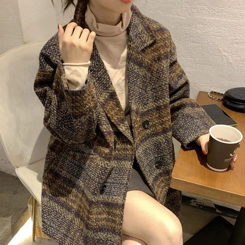 Manteau à carreaux pour femmes, nouvelle édition coréenne, Style occidental rétro, âge réduit, petit manteau à muffler parfumé pour femmes WF, printemps 2025