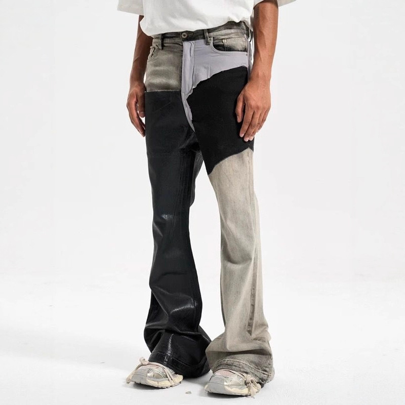 Hommes contraste couleur décontracté à la mode Simple basique mince Flare Denim pantalon quatre saisons nouvelle mode homme jean pantalon Streetwear