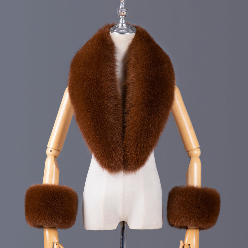 Ensemble écharpe et manchette en fourrure de renard véritable pour femme, col en fourrure naturelle, manteau de luxe, veste, châle, écharpes chaudes, mode
