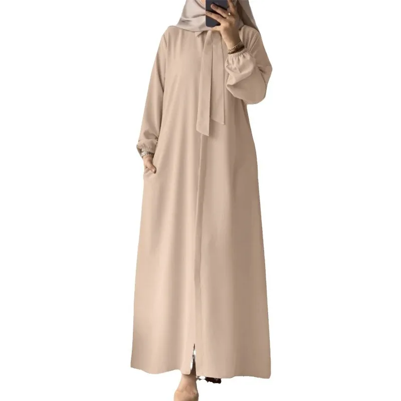 Abaya-Robe musulmane à col rabattu pour femmes musulmanes, robe longue de Dubaï, robe de Turquie, robe chemise, vêtements à manches longues, mode