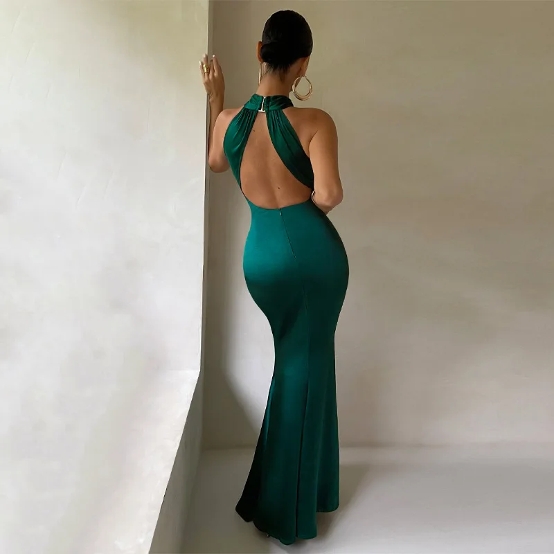 Robe longue en queue de poisson pour femmes, robe élégante, licou croisé, robe de Rhdos nu pour dames, robes de soirée formelles, cocktail