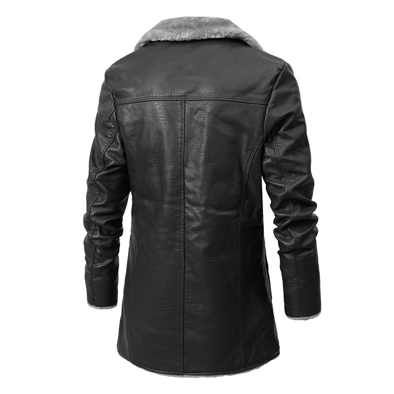 Manteau Long en cuir PU pour hommes, veste d'hiver chaude doublée polaire, pardessus d'affaires, Trench, vêtements d'extérieur pour hommes, veste de moto