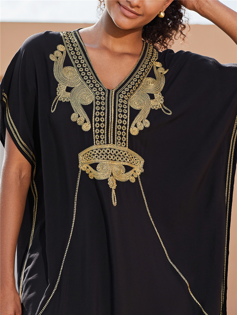 Robes Kaftan Grande Taille pour Femmes, Caftans, Vêtements de détente, Kaftan de plage brodé, Robe Mumu