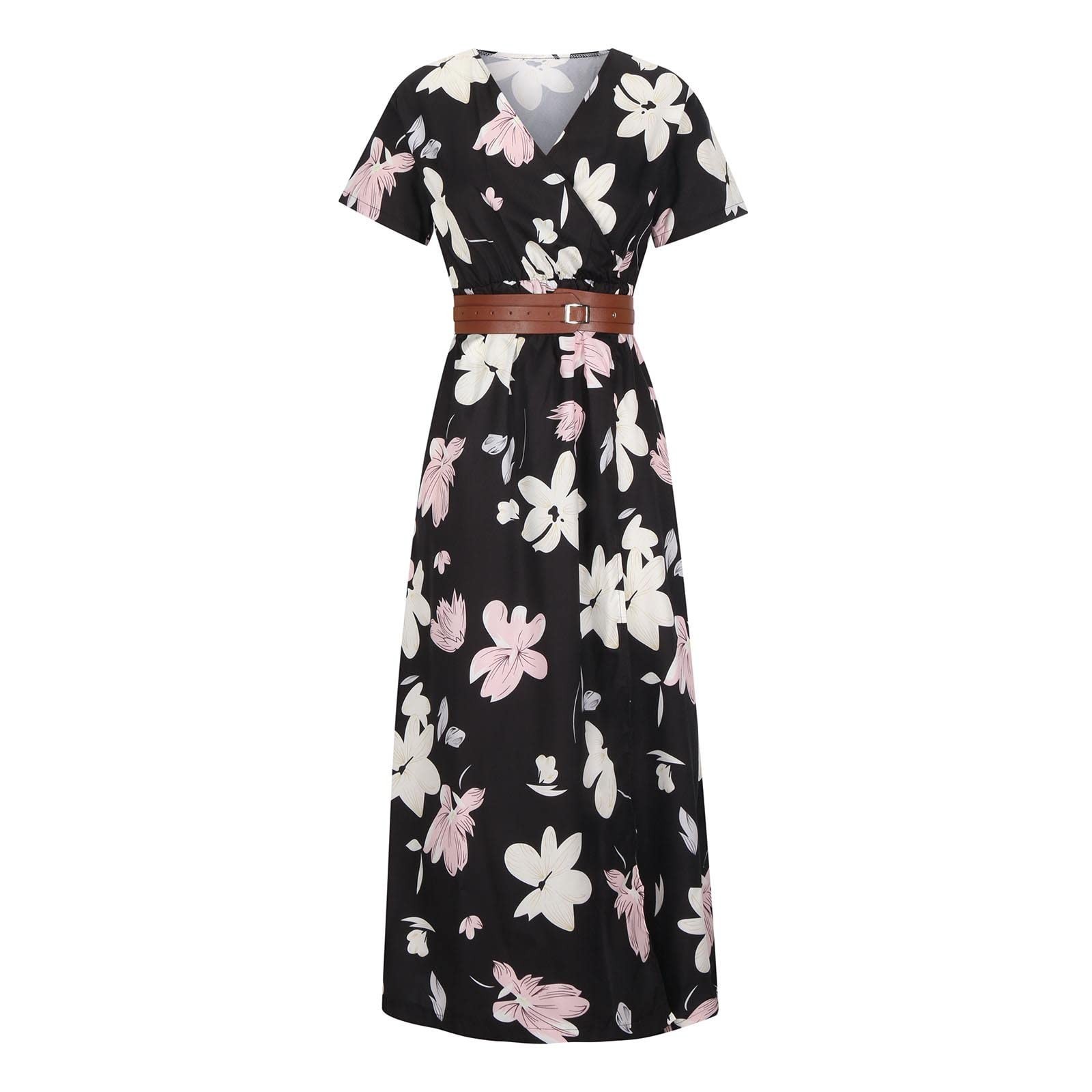 Jupe longue à manches courtes pour femmes, robe maxi florale pour dames, soirée bohème décontractée, jupe imprimée pour femmes