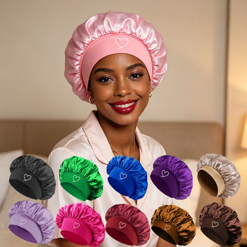 Bonnet de nuit en satin pour femmes, motif imprimé à la mode, bonnet de sommeil élastique à large bord, soyeux, pour la protection des cheveux, Dai