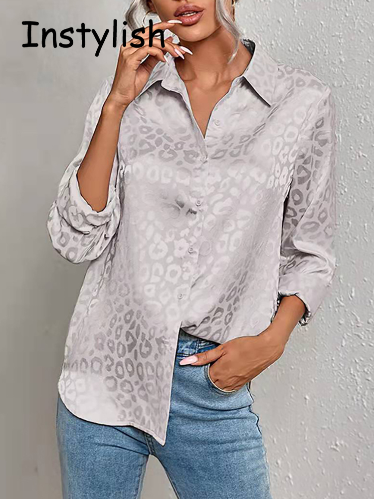 Chemisier de luxe imprimé léopard pour femmes, manches longues, Vintage, boutonné, bureau, tunique en Satin, haut Harajuku, printemps été