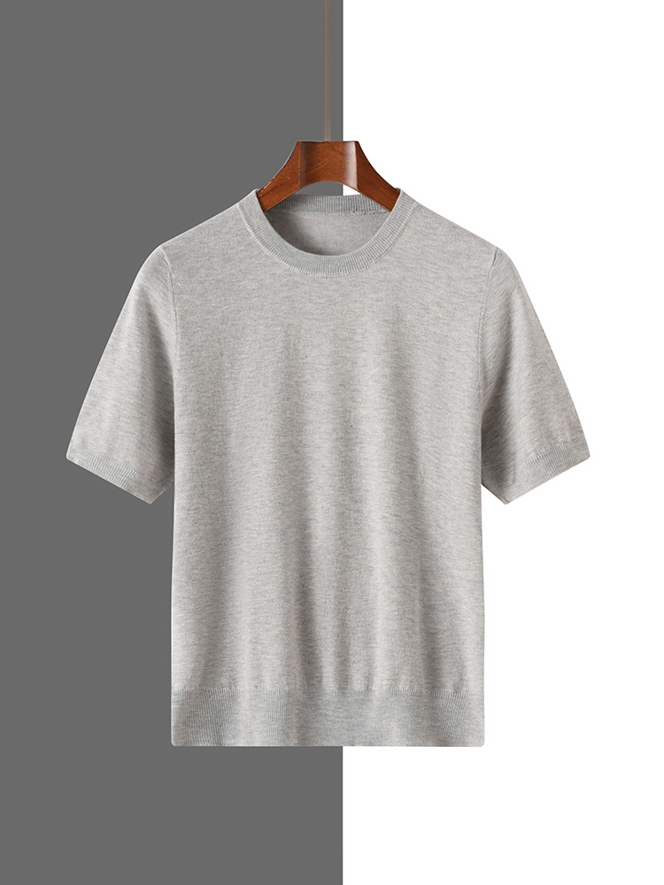 T-shirt en soie et laine mélangées pour homme, nouvelle collection été, manches courtes, confortable, respirant, tricoté, décontracté, fin, hauts pour homme