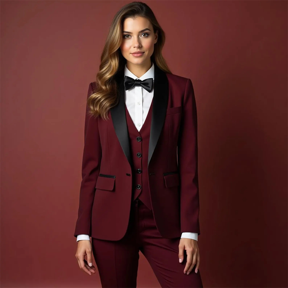 Costume 3 pièces pour femme, costume de smoking, robe de bal, coupe slim, ensemble de blazer formel pour bureau (veste + gilet + pantalon)