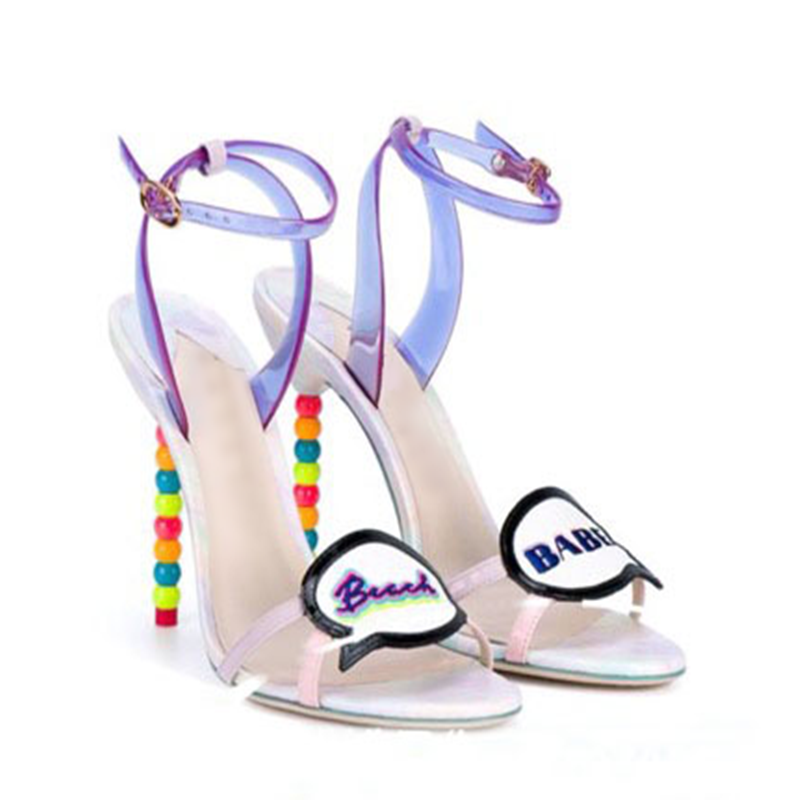 Femmes Slingback sandale chaîne perles talon jaune rose imprimé cuir gladiateur perle talons Patchwork célébrant chaussures d'été