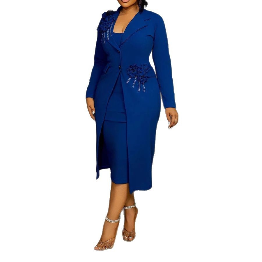 Femmes robe ensembles deux pièces ensemble correspondant ensemble décontracté élégant fleur col en V costume manteau mi-mollet robe de soirée 2025 travail
