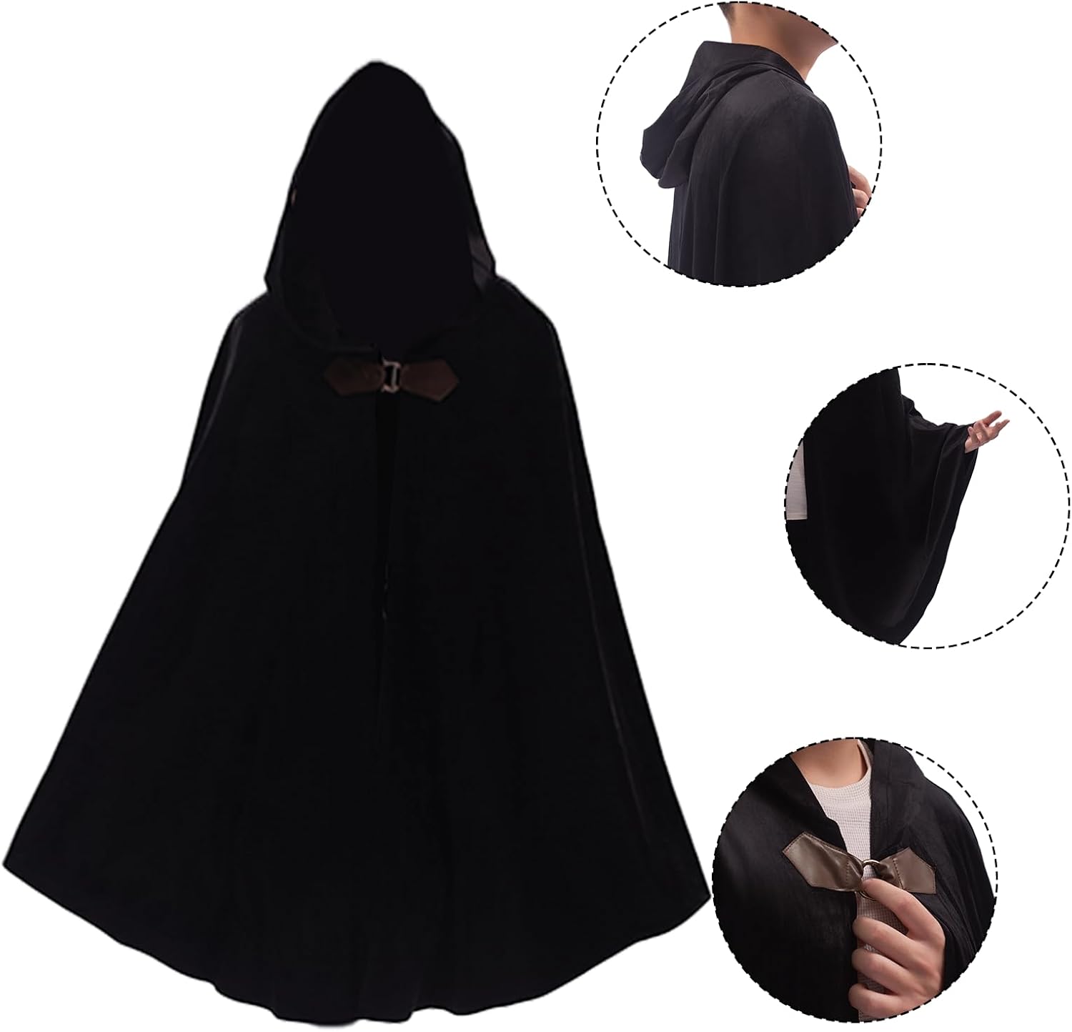 Cape en velours pour homme avec capuche, cape médiévale Renaissance à capuche pour femme, cape à capuche pour Halloween avec fermoir à boucle métallique