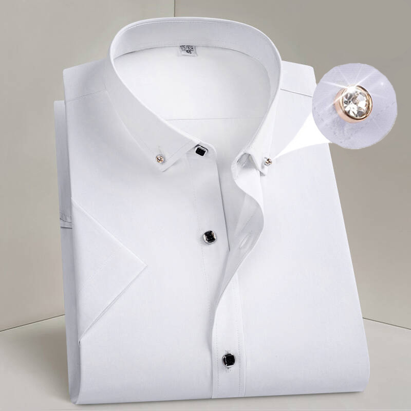 Offre spéciale mode hommes robe chemise formelle mince affaires classique basique diamant bouton Social chemise blanche à manches courtes hommes vêtements