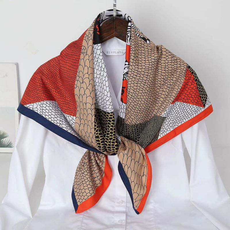 Foulard carré de haute qualité pour femme, bandana en twill effet soie, foulard de luxe pour cheveux et cou, idéal pour le bureau, l'hôtel, les serveurs et les hôtesses de l'air, 90*90cm