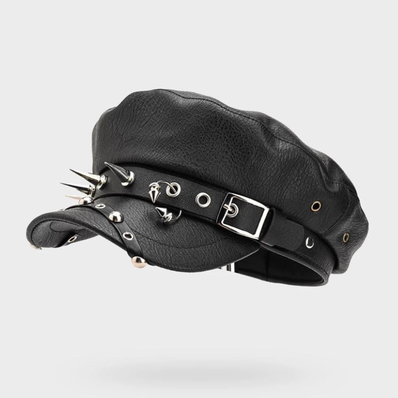 Béret Goth Punk en Cuir avec Boucle de Ceinture, Chapeau Marin Printemps-Automne, Bérets Noirs pour Femmes, Casquettes Militaires Plates pour Hommes