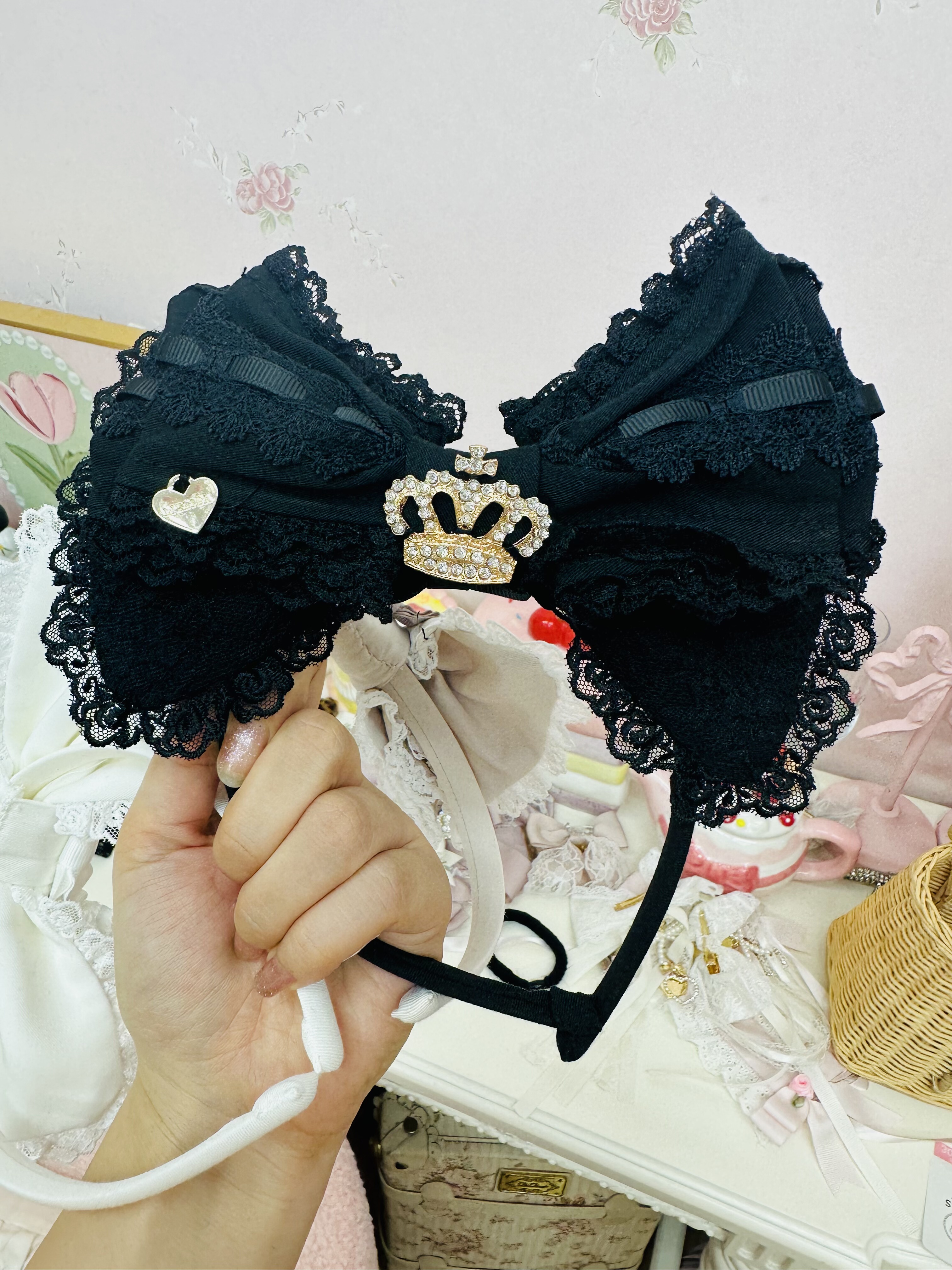 Dentelle belle couronne arc tout-match chapeaux japonais Preppy Style doux Patchwork décontracté bandeau nouveau Simple français minorité cheveux