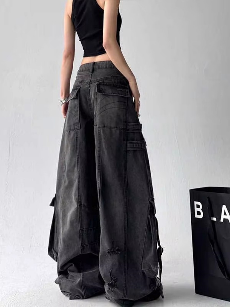 Jean noir femmes Style américain Y2K 90S Vintage taille haute Jean pantalon droit Streetwear décontracté ample jambe large Denim pantalon