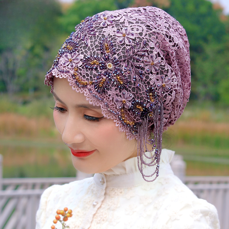 Hijabs pour femmes musulmanes perles noires Eid Ramadam prière couverture de cheveux casquettes soirée luxe Kufi chapeaux Turban Islam foulards