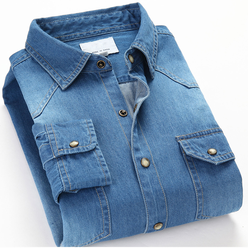 Chemise en jean à manches longues pour hommes, en coton doux, Double poches, Slim, légèrement élastique, hauts bleus, vêtements de Cowboy