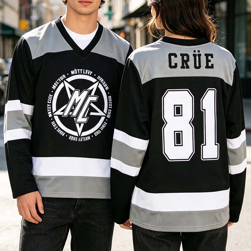 Motley Crue CRÜE 81 Maillot de hockey col en V à manches longues unisexe Streetwear Haut T-shirt imprimé design mode été Vêtements homme femme
