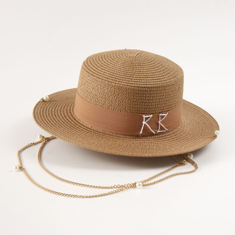 Nouveaux chapeaux de paille en métal à lettres tendance pour femmes et hommes, chapeaux de soleil d'été pour les vacances en plein air, chapeau Panama
