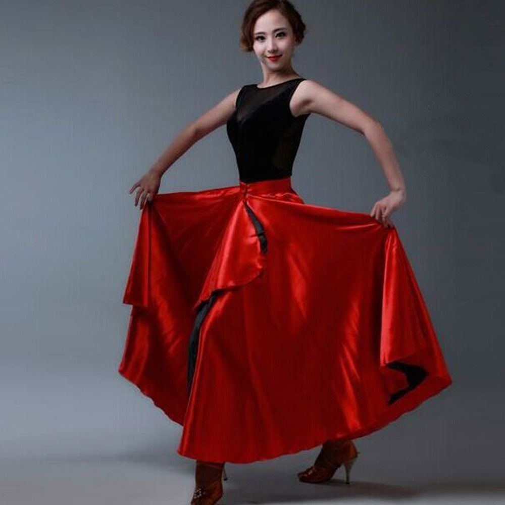 Jupe de flamenco espagnole fluide en polyester, grande ampleur, pour costumes de danse orientale, performance de danse de salon et jupe de danse gitane pour femme