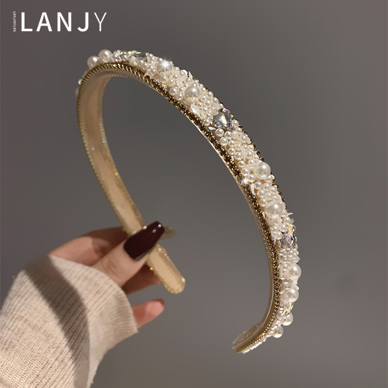 Bandeau pour femmes, accessoires de cheveux, design mince avec équipement et épingle à cheveux antidérapante, bandeau d'été en perles de strass