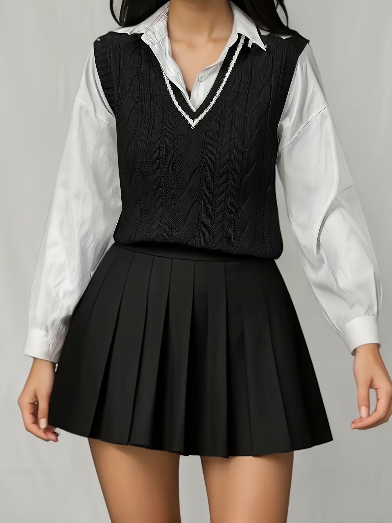 Gilet en tricot pour femme, style preppy, col en V, gilet en tricot torsadé, gilet court sans manches